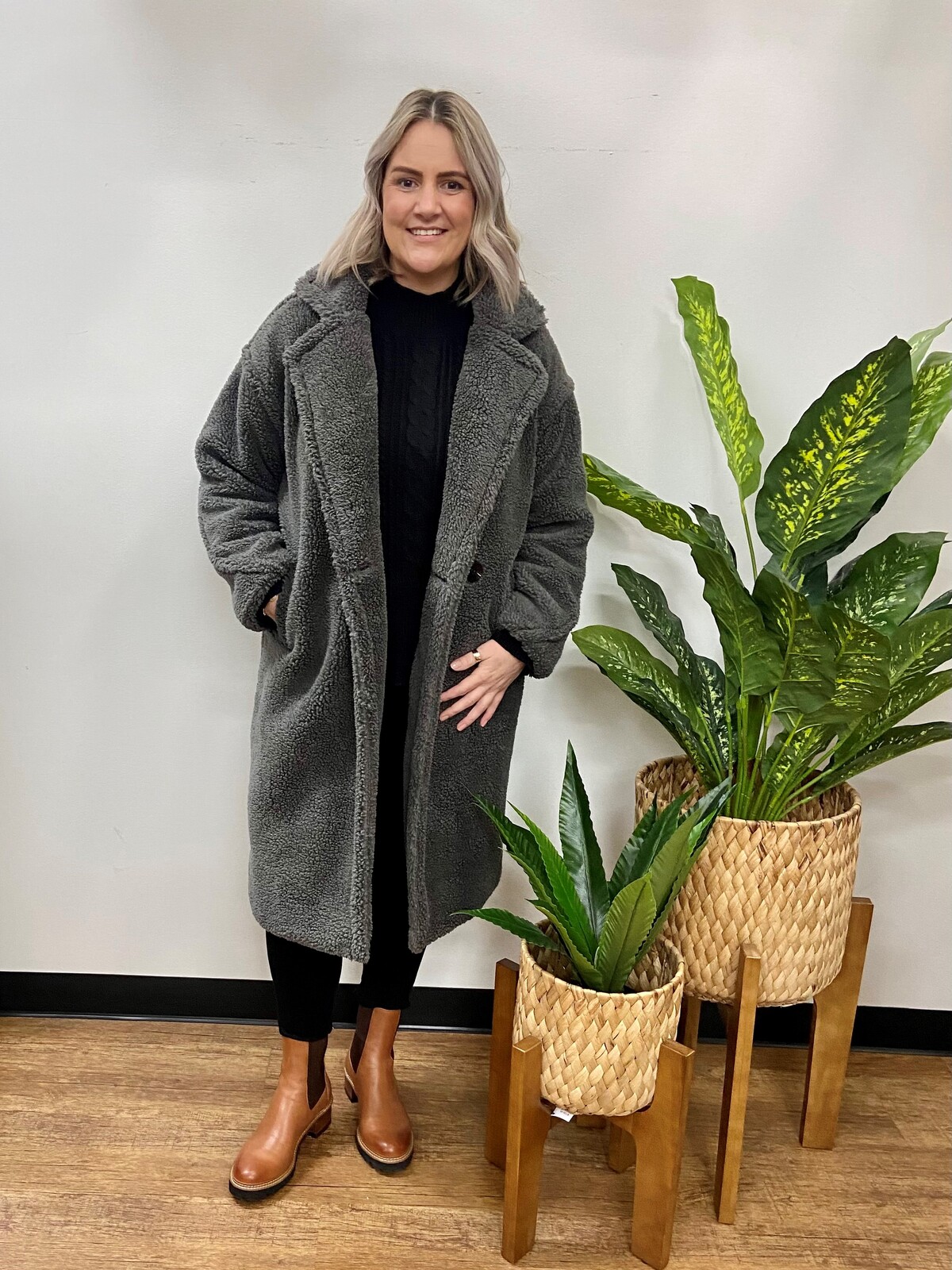 Pink Diamond Long Coat Charcoal