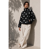 Smaibulun Funnel Neck Polka Dot Jacket - Black