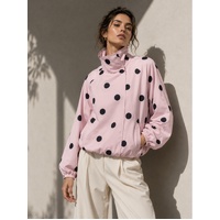 Smaibulun Funnel Neck Polka Dot Jacket - Pink
