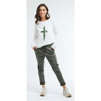Italian Star Hot Cross L/S Top with Military Cross - White