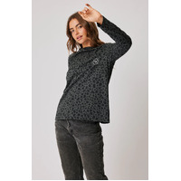 Cartel & Willow Lola L/S Top - Charcoal Leopard