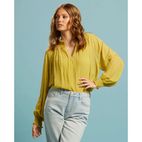 Fate+Becker Another Love Shirred Neck Top L/S - Charteuse