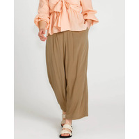 Sass Portia Elasticated Wide Leg Linen-Blend Pants - Khaki
