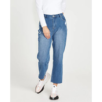 Sass Mavourne Straight Leg High Waist Distressed Denim Jeans - 80 Wash Blue