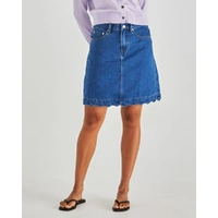 Sass Vale Scalloped Denim Skirt - Mid Blue Wash