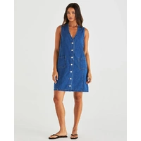 Sass Sabine Denim Vest Dress - Mid Blue Wash