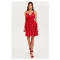 COOPER STREET DANCER FIT AND FLARE LACE DRESS - LAVA RED