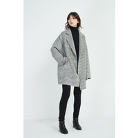 Tirelli Hounds Tooth Revere Collar Coat - Grey/White