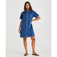 Sass Vale Scalloped Denim Dress - Mid Blue Wash