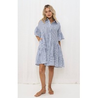 Iris Maxi Short Shirt Dress - Blue/White Stripe