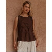 SASS Elin Gathered Tie Top - Chocolate