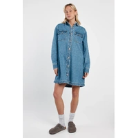 Sass Aveline Denim Shirt Dress - Classic Blue