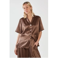 SASS Eddy Crushed Satin Shirt - Chocolate