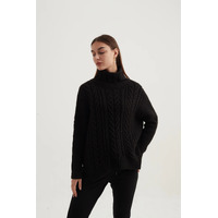 Tirelli High Neck Cable Knit - Black