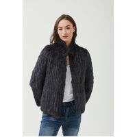 365 Days High Neck Rabbit Fur Jacket - Slate Grey