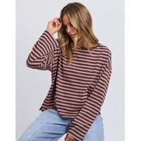 Foxwood Lola Stripe Long Sleeve - Coffee & Dusty Rose