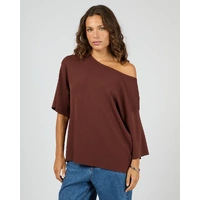 Silent Theory Ollie Off Shoulder Knit Top - Cherry