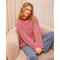 All About Eve Paloma L/S Stripe Tee - Ruby