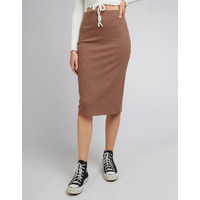 All About Eve AAE Rib Midi Skirt - Brown