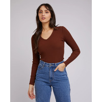 All About Eve Eve Rib V Neck L/S Top - Brown