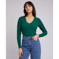 All About Eve Eve Rib V Neck L/S Top - Emerald