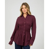 All About Eve Ruched Shirt - Burgundy