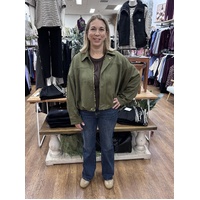 Smaibulun Suede Gather Hem Bomber - Khaki