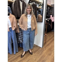 Smaibulun Suede Gather Hem Bomber - Soft Tan