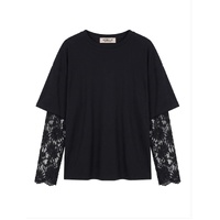 Smaibulun Lace Sleeve Underlay Tee - Black