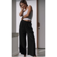 Miracle Linen Shirred Elastic Waist Pull On Pant - Black