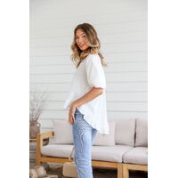 Miracle Balloon Sleeve Button Back Top - White