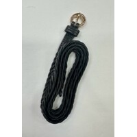 Adorne-Fine loop Through Leather Plait Belt-Black