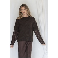 Miss Marlow Lace Sleeve Overlay Knit - Chocolate