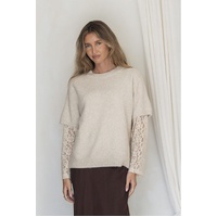Miss Marlow Lace Sleeve Overlay Knit - Latte