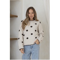 Miss Marlow Polka Dot Blanket Stitch Knit - Latte/Choc