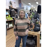 Miss Marlow Tilly High Neck Stripe Knit - Tobacco/Choc