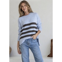 Miss Marlow Stripe Detail Manor Knit - Blue/Choc