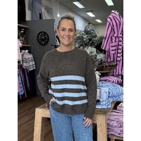 Miss Marlow Stripe Detail Manor Knit - Chocolate/Blue