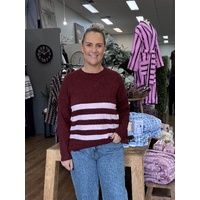 Miss Marlow Stripe Detail Manor Knit - Wine/Pink