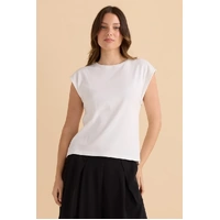Betty Basics Cuff Rib Tee - White