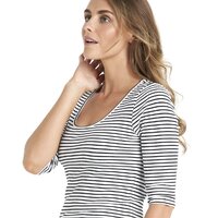 Betty Basics-Rosa 3/4 Sleeve Rib Top-Black/White Stripe