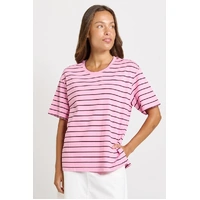 Betty Basics Relax Boxy Tee - Pink/Choc Stripe
