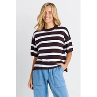 Betty Basics Libby Boxy Top - Chocolate Stripe Top