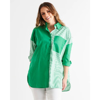 Betty Basics Quinn Shirt - Green Stripe Block