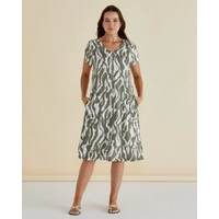 Betty Basics Elwood Dress - Olive Geometric Print