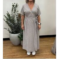 Brave+True-Pansies Wrap Dress-Charcoal Stripe