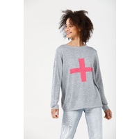 Brave+True-Petra Cross Knit-Grey+Hot Pink