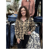 Cindy & Sami Black Maze Print L/S Shirt - Mocha