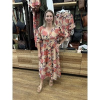 Fria Button Thru Midi Dress - Big Floral