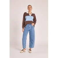 Feather + Noise Cropped Lola Barrel Jean - Deep Blue